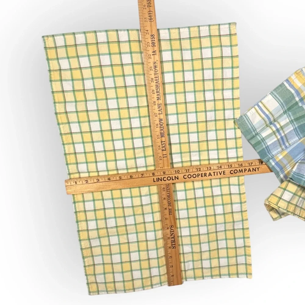 4 Park Designs Plaid Kitchen Tea Towels Yellow Green Blue Cotton Farmhouse India